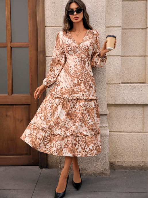 Boho-Maxikleid für Damen mit Leopardenmuster und Stufenrock