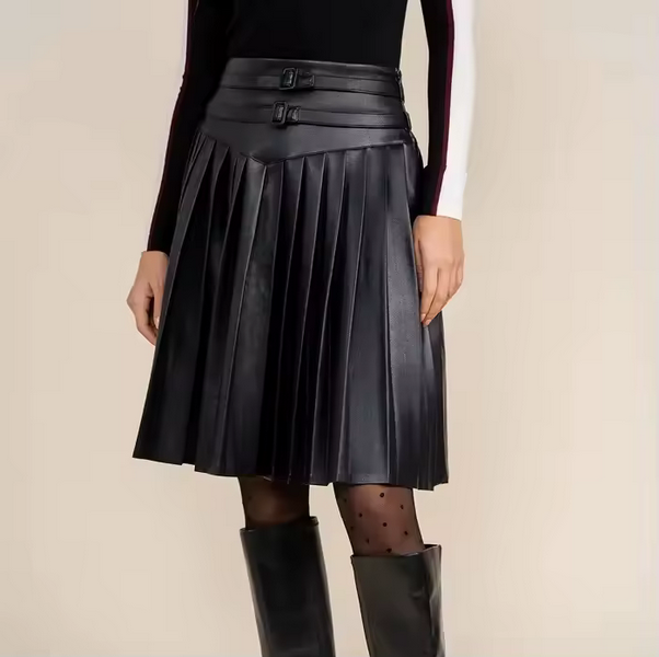 Damen Faltenrock in Lederoptik