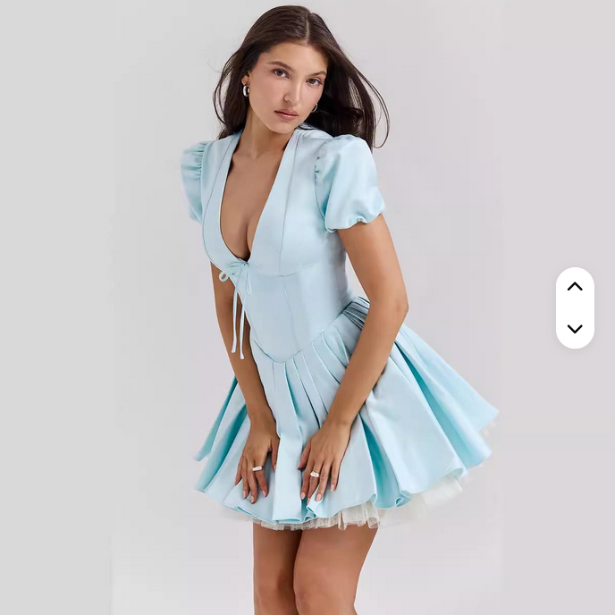 Damen Mini Kleid mit Puffärmeln