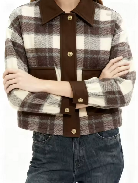 Damen Karierte Jacke mit Knopfleiste