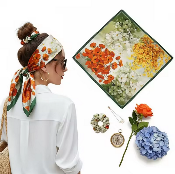 Damen Seiden Haarband Set – Eleganter Kopf Schal mit Scrunchie für Mode und Haar Styling