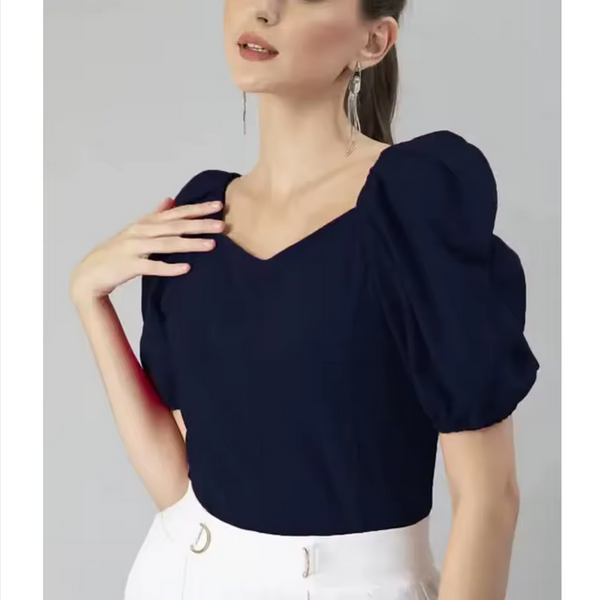 Damen Bluse mit Puffärmeln und V-Ausschnitt